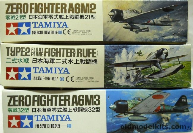 Tamiya 1/48 Mitsubishi Zero Fighter A6M2 Type 21 Zeke / Type Two Rufe Fighter / A6M3 Zero Fighter, 61016 plastic model kit