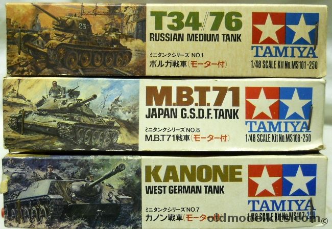 Tamiya 1/48 T34 / 76 /  MBT71 / Kanone Jagdpanzer Tanks, MS101-250 plastic model kit