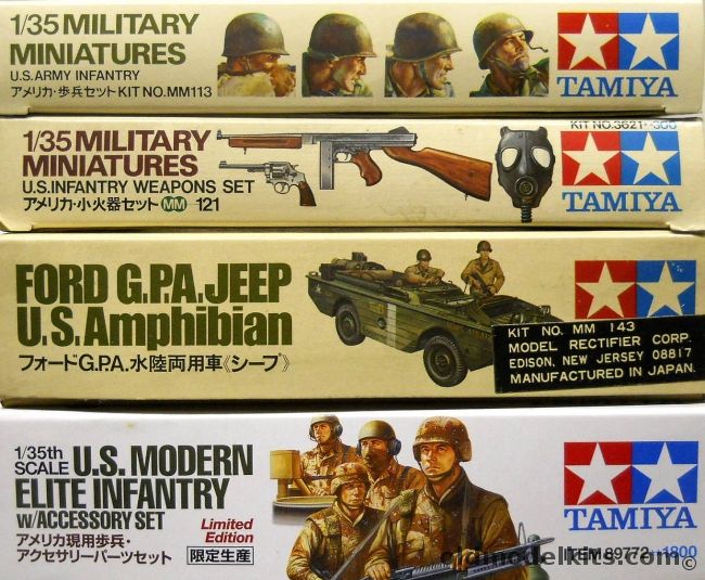 Tamiya 1/35 US Army Infantry / US Infantry Seapons Set / Ford GPA Jeep US Amphibian / US Modern Elite Infantry With Accessory Set, MM113 plastic model kit