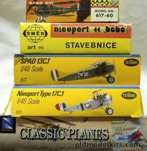 Testors 1/48 Spad 13 C.1 And Nieuport 17 C.1 And Hawk Spad XIII And SMER Nieuport 11 Bebe And Classic Planes Fokker D-VII, 617 plastic model kit
