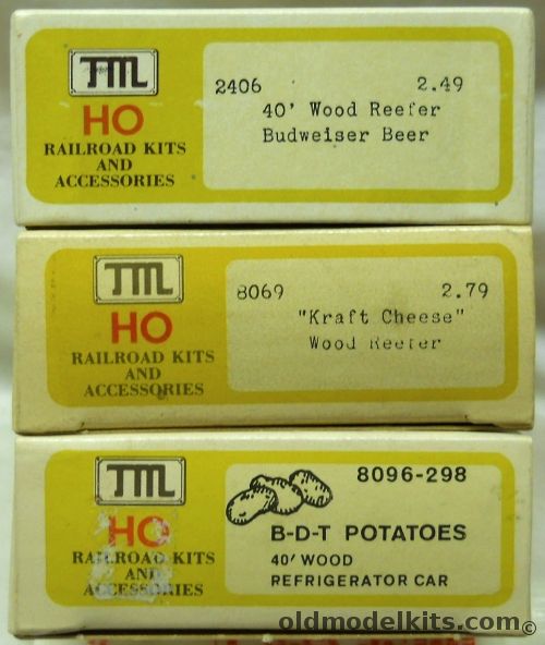 Train-Miniature HO Budweiser Beer 40' Wood Reefer / Kraft Cheese Wood Reefer / B-D-T Potatoes  40' Wood Refrigerator Car - HO Kits, 2406 plastic model kit