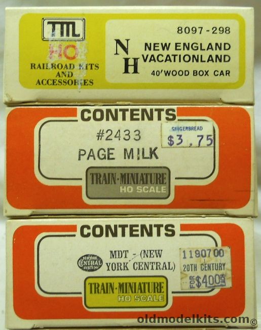 Train-Miniature HO New England Vacationland 40' Wood Box Car / Page Milk Co Box Car / MDT (New York Central) Box Car - HO Kits, 8097 plastic model kit