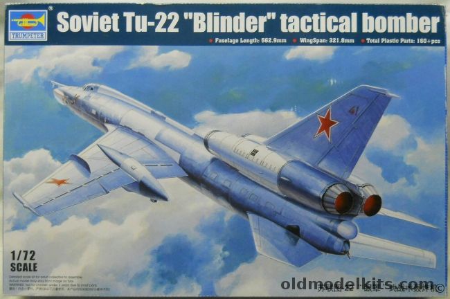 Trumpeter 1/72 TU-22 Blinder Tactical Bomber - Plus BarracudaCast Exhaust And Afterburner Set, 01695 plastic model kit