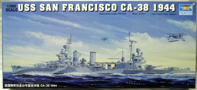 Trumpeter 1/350 USS San Francisco CA38 1944 - With ArtWox Wooden Deck - (New Orleans Class Heavy Cruiser), 05310 plastic model kit