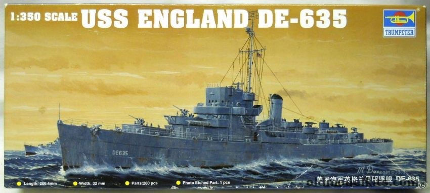Trumpeter 1/350 USS England DE635 Destroyer Escort With Toms AND Gold Medal Models Photoetch Set, 5305 plastic model kit