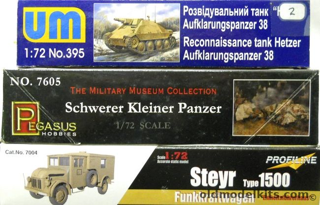 Profiline 1/72 Steyr Type 1500 Funkkraftwagen / TWO  UM Hetzer / Pegasus Two Schwerer Kleiner Panzer, 7004 plastic model kit