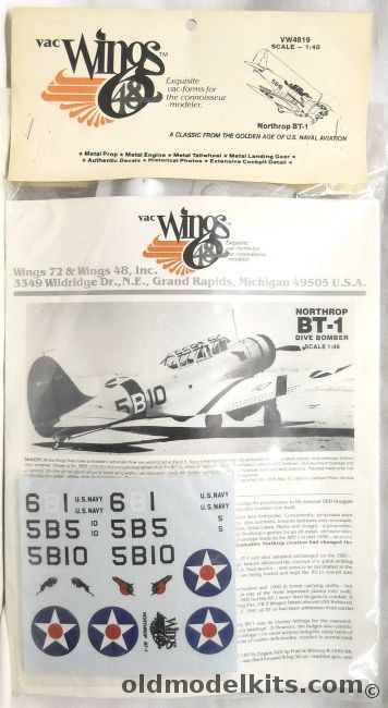 Vac Wings 1/48 Northrop BT-1 - With Metal Details - Bagged, VW4819 plastic model kit