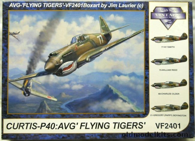 Vintage Fighter Series 1/24 Curtiss P-40 AVG Flying Tigers - 77 R.T. Smith / 75 William Reed / 68 Charles Older / 21 Gregory Pappy Boyington, VF2401 plastic model kit