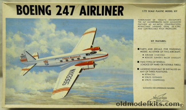 Williams Brothers 1/72 Boeing 247 Airliner - Roscoe Turner Racer or United Air Lines, 72-247 plastic model kit