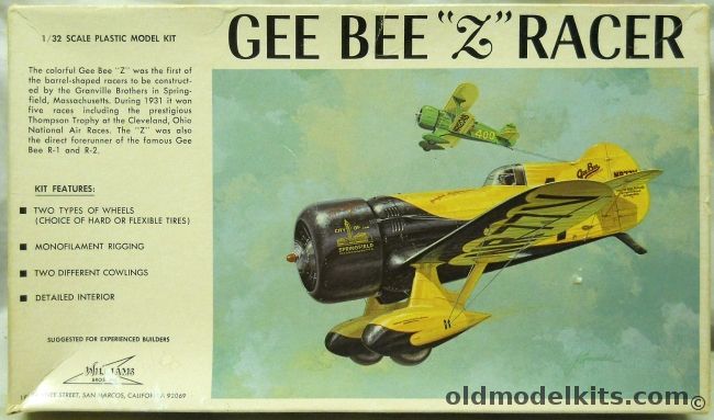 Williams Brothers 1/32 Gee Bee Z Racer - 1931 Thompson Trophy Winner - Wasp Jr or Wasp Sr. Aircraft, 32-426 plastic model kit