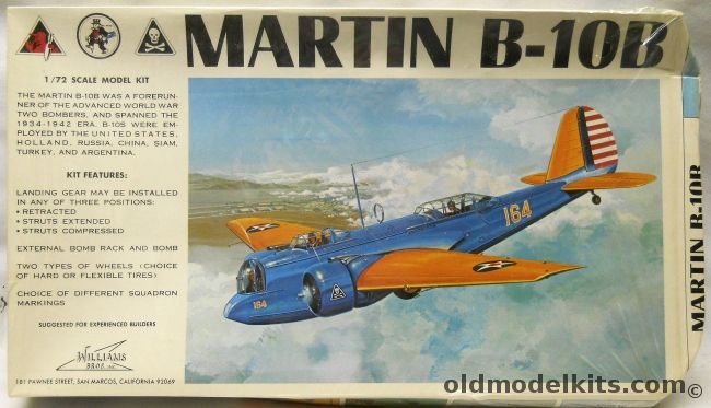 Williams Brothers 1/72 Martin B-10B Bomber - 96th Bombardment Squadron / 11th BS / 31st BS, 72-210 plastic model kit