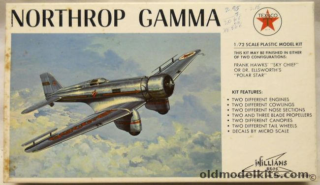 Williams Brothers 1/72 Northrop Gamma - Texaco Sky Chief or Polar Star, 72-214 plastic model kit
