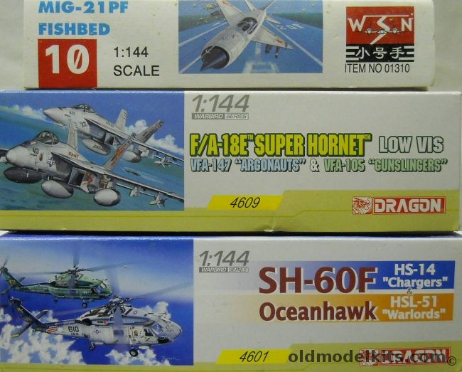 WSN 1/144 Mig-21PF Fishbed / Dragon TWO F/A-18E Super Hornets VFA-147 Argonauts And VFA-105 Gunslingers / Dragon TWO SH-60F Seahawk HS-14 Chargers And HSL-51 Warlords, 01310 plastic model kit