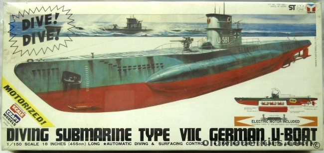 Yamada 1/150 Diving Submarine Type VIIC German U-Boat  - Motorized with Diving Action, YSB-1500 plastic model kit