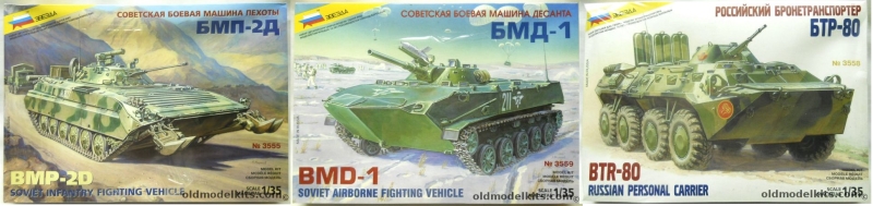 Zvezda 1/35 BMP-2D Soviet Infantry Fighting Vehicle / BMD-1 Soviet Airborne Fighting Vehicle / BTR-80 Russian Personal Carrier, 3555 plastic model kit